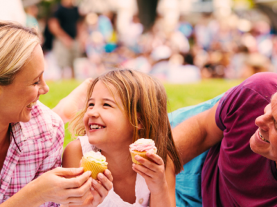 family celebrates Canada Day at a park in Alberta